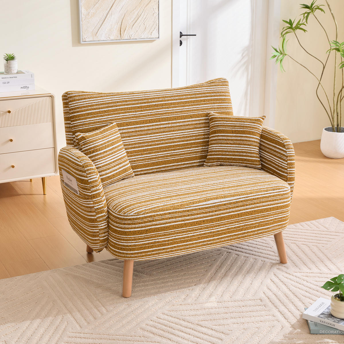 2-SITZER-SOFA aus Bouclé 121x81,5x87 cm mit Seitentaschen, senfgelb - Gelb, Textil (81.5/87/121cm)