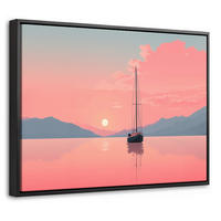 LEINWAND Bilder mit Rahmen - Segelboot - Rosa Meer - Sonnenuntergang - Berge - 40x30 - Rosa, Textil (40/30cm) - MuchoWow