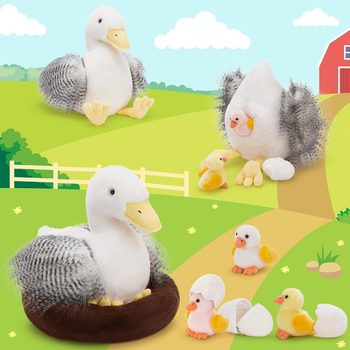 STOFFTIER Ente mit Küken 4-teiliges Set 35 cm - Multicolor, Textil (32/35cm)