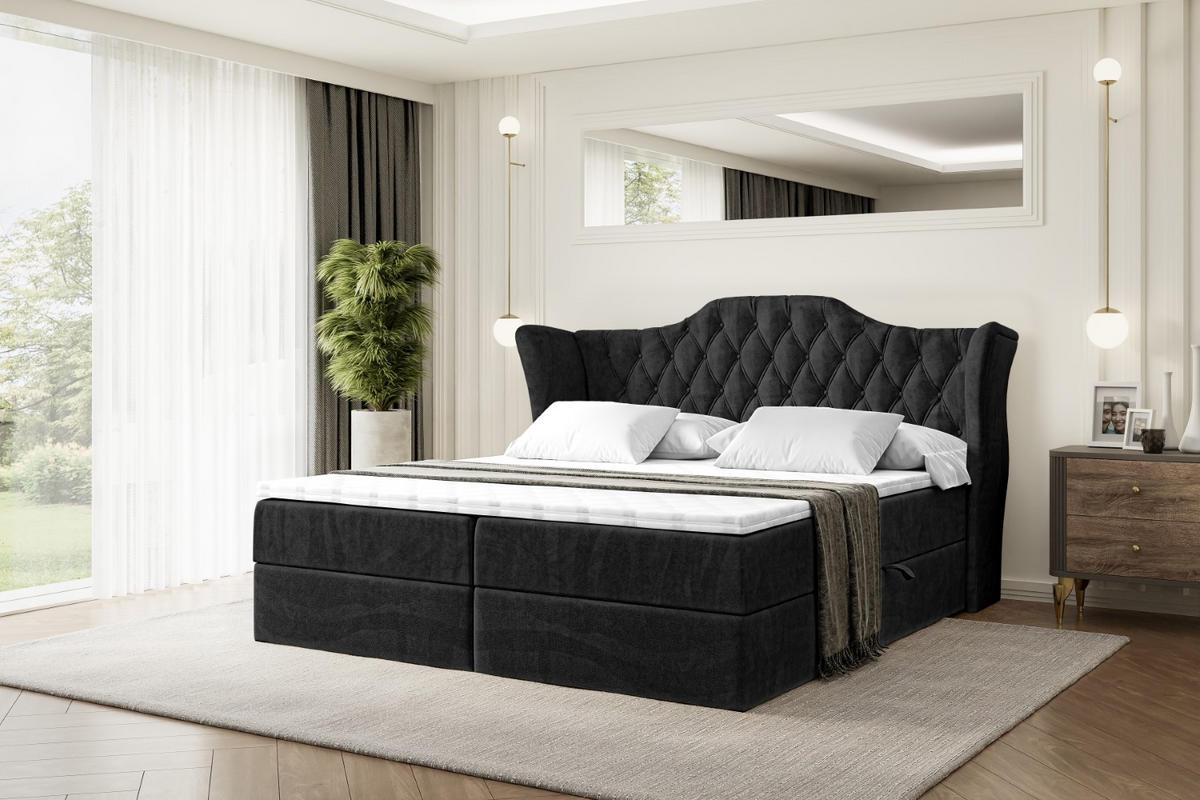 BOXBETT mit Matratze H4 und Lattenrost - VILA - 180x200 cm - H4 - Schwarz - Schwarz, Holzwerkstoff (180/200cm) - ALTDECOR