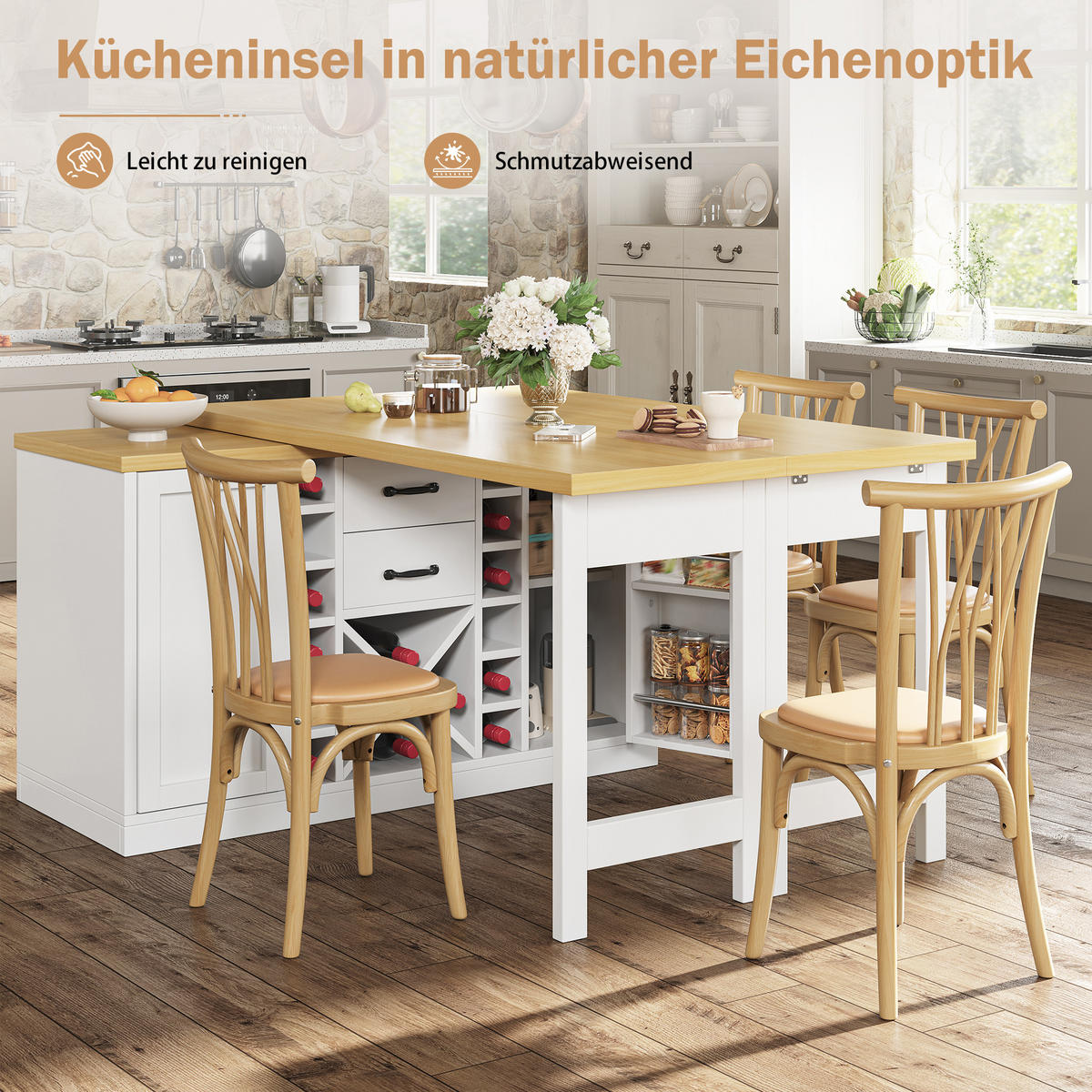 KÜCHENINSEL 360° Drehbar 120 223cm Stauraum Weinregal Weiß Schwarz - Weiß, Metall (120/73.8/40cm) - FLIEKS