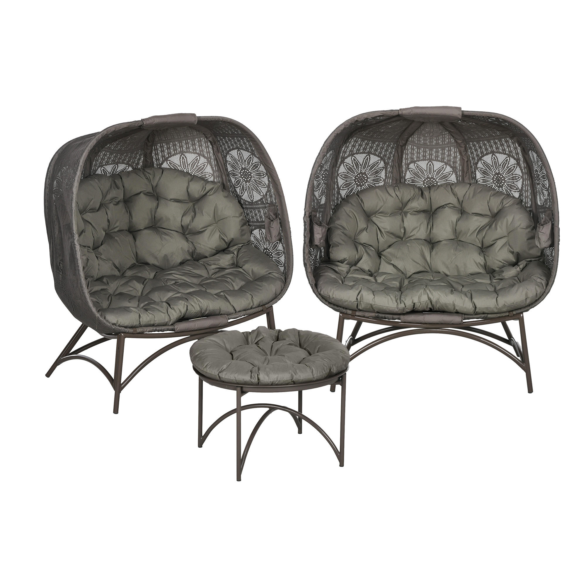 GARTENSTUHL-SET, Stahl, Polyesterstoff, Sand - Sandfarben, Metall - Outsunny
