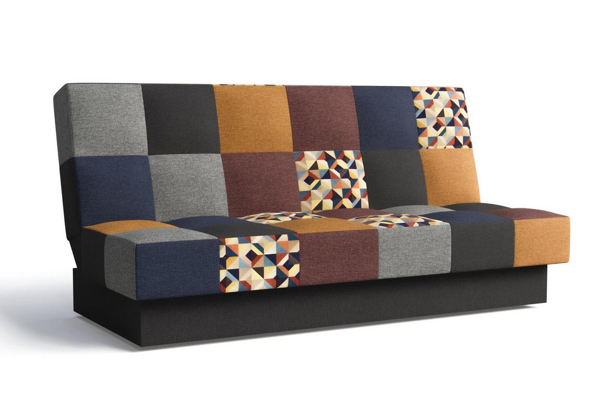 SCHLAFSOFA - Cyprus patchwork - Weinrot + Gelb - Weinrot, Holz (192/85/92cm) - Möblo