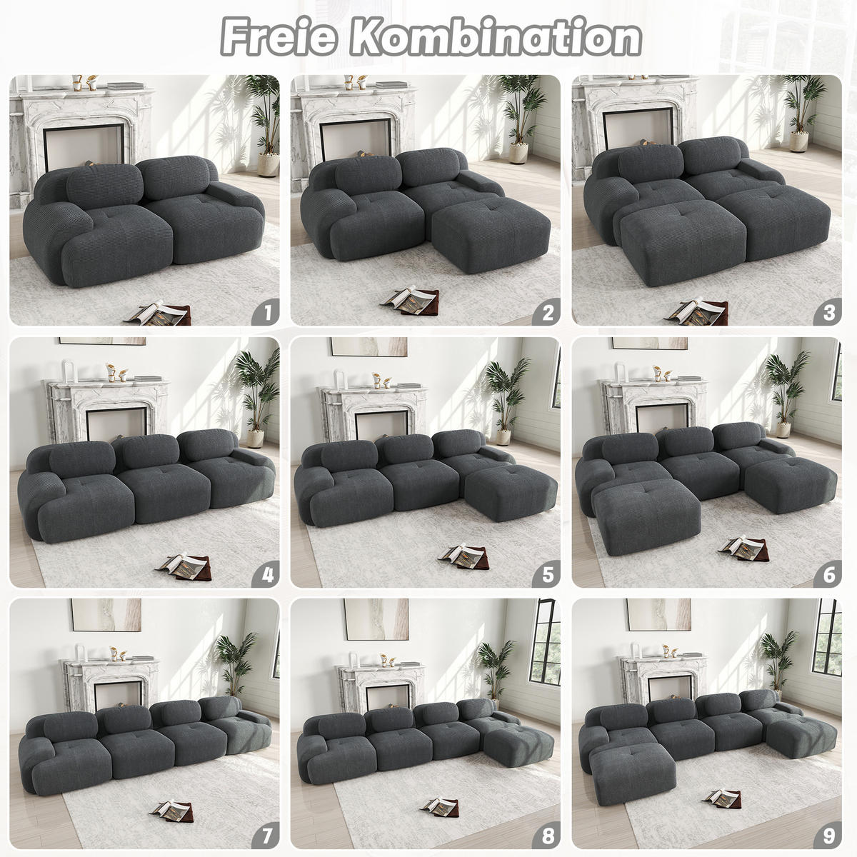 ECKSOFA 298/103/75 cm grau aus Cordstoff montagefrei und rutschfest - Grau, Textil (103/298cm) - OKWISH