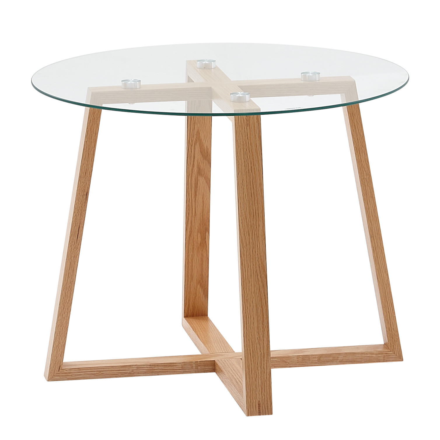 COUCHTISCH Eiche massiv mit Glasplatte, modernes Design, überkreuztes Gestell - Braun, Glas/Eichenholz (58/58/47cm) - KADIMA DESIGN