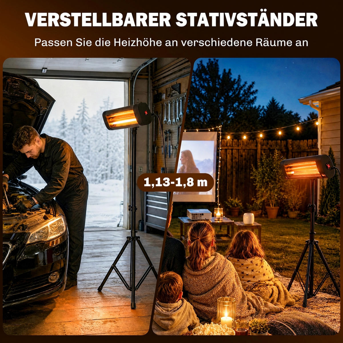 INFRAROT-HEIZSTRAHLER Aluminium Karbonfaser Schwarz - Schwarz, Metall (81/180/87cm) - Outsunny