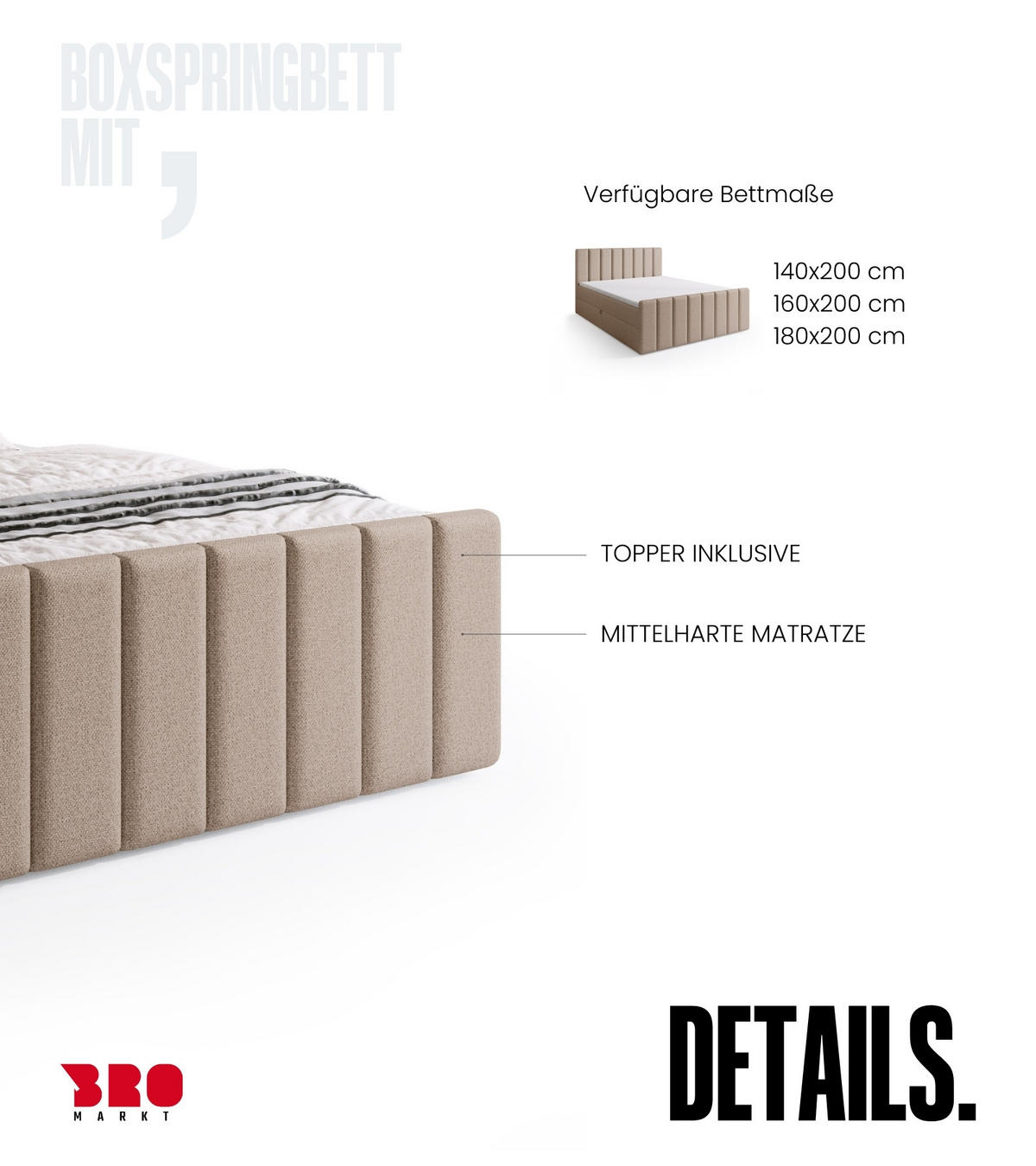 BOXSPRINGBETT Denver DUO mit Topper 140x200 Beige - Creme, Textil (140/200cm) - Bromarkt