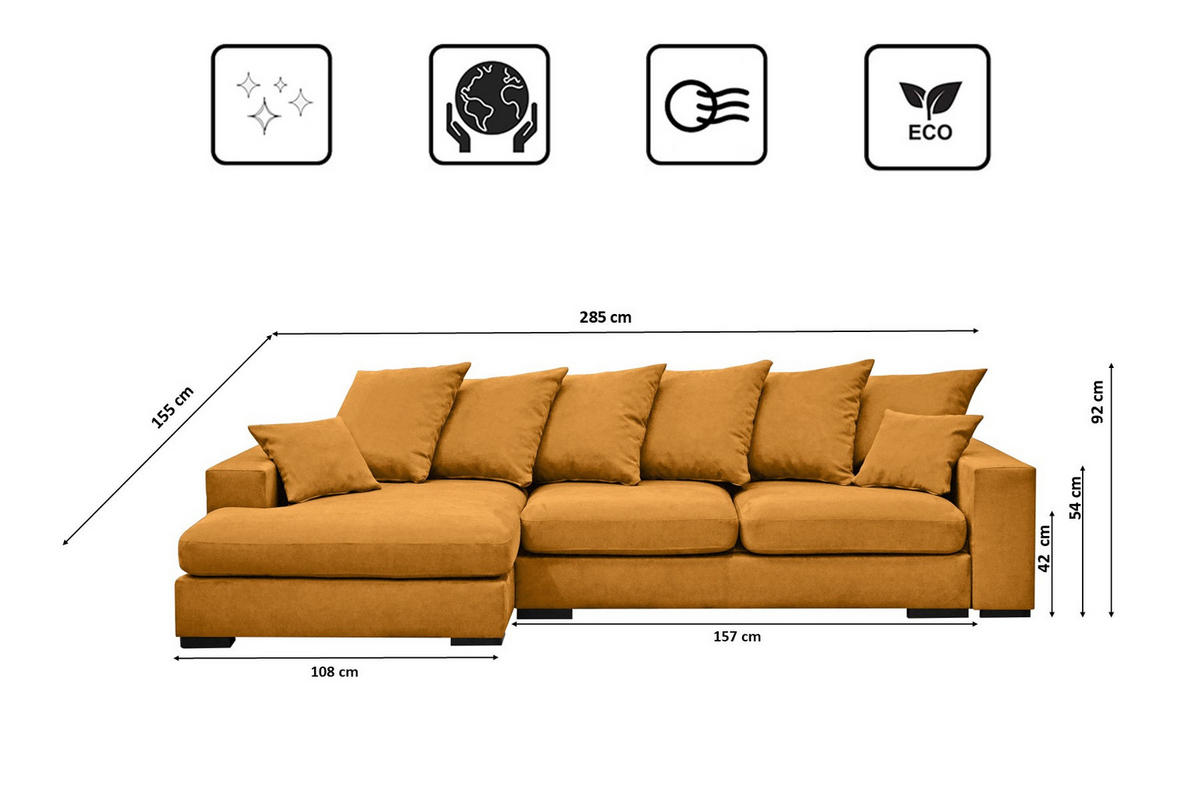 ECKSOFA Mit Schlaffunktion Und Bettkasten Couch L-form Gabon Stoff Riviera Links Orange - Orange, Holz (155/285cm) - Kaiser Möbel