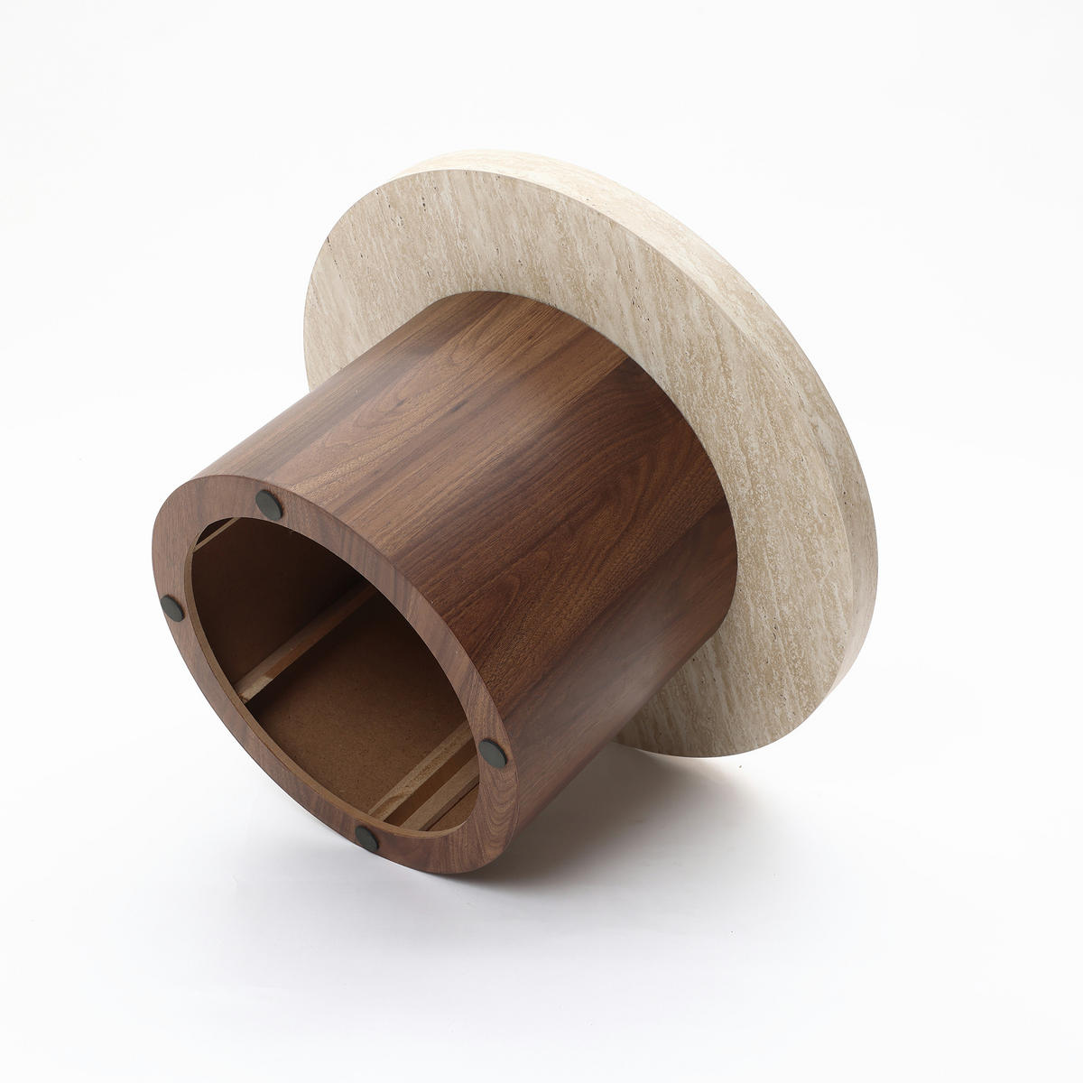 RUNDER Couchtisch mit Tablettplatte und braunem Gestell,Holzoptik | Ø60 x H34 cm - Braun, Holzwerkstoff (60/60/34cm) - Hometopia