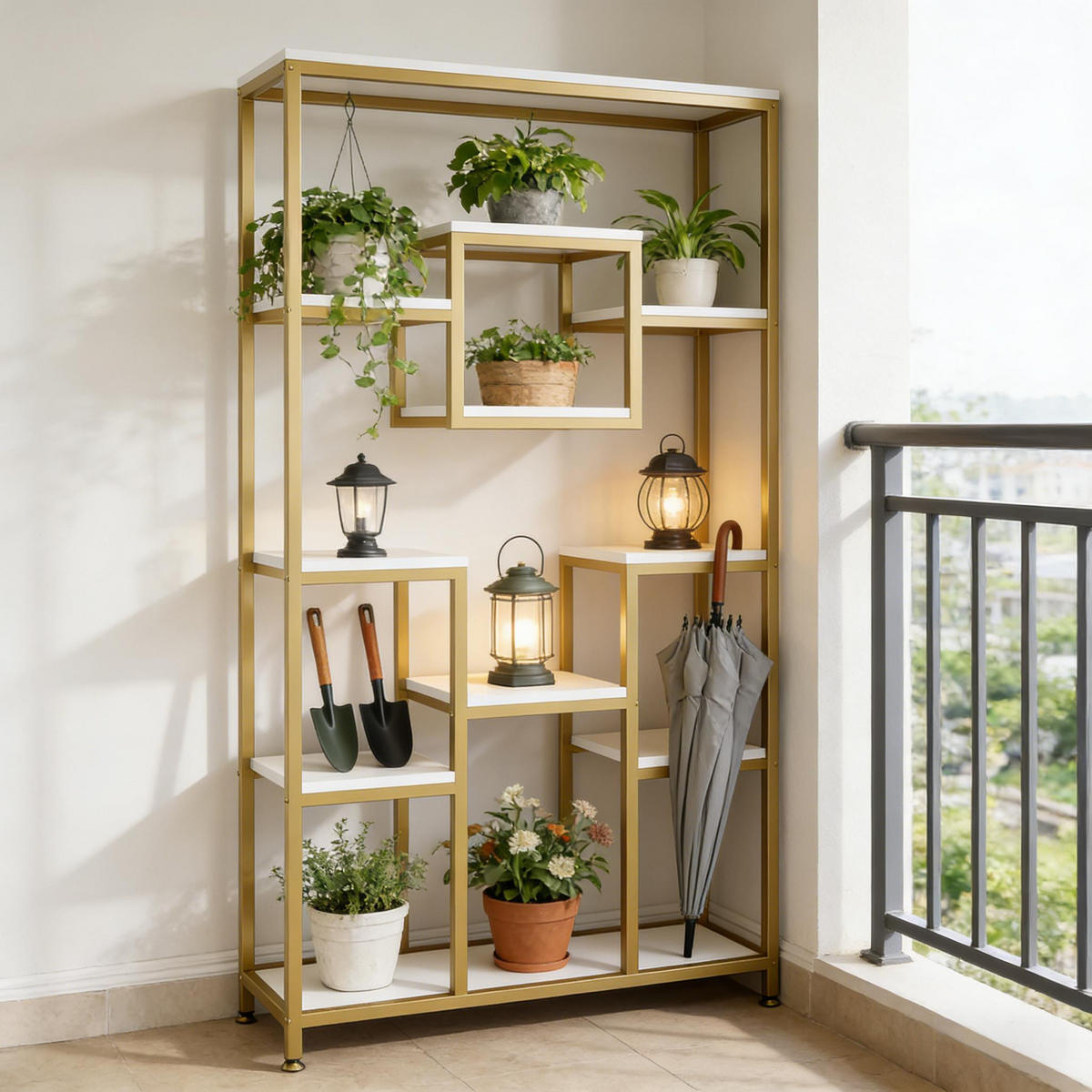 BÜCHERREGAL Gold/Weiß 11 offene Fächer 90/34/182,5 cm - Goldfarben, Metall (90/182.5/34cm) - PANGIVO