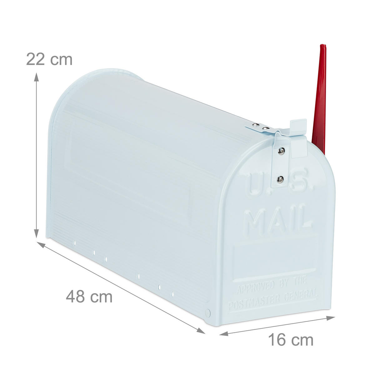 US-MAILBOX - Weiß, Metall (22cm) - Relaxdays