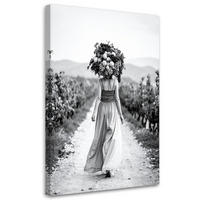 LEINWANDBILD Frau mit Früchten auf dem Kopf 60x90cm - Schwarz, Textil (60/90cm) - Feeby