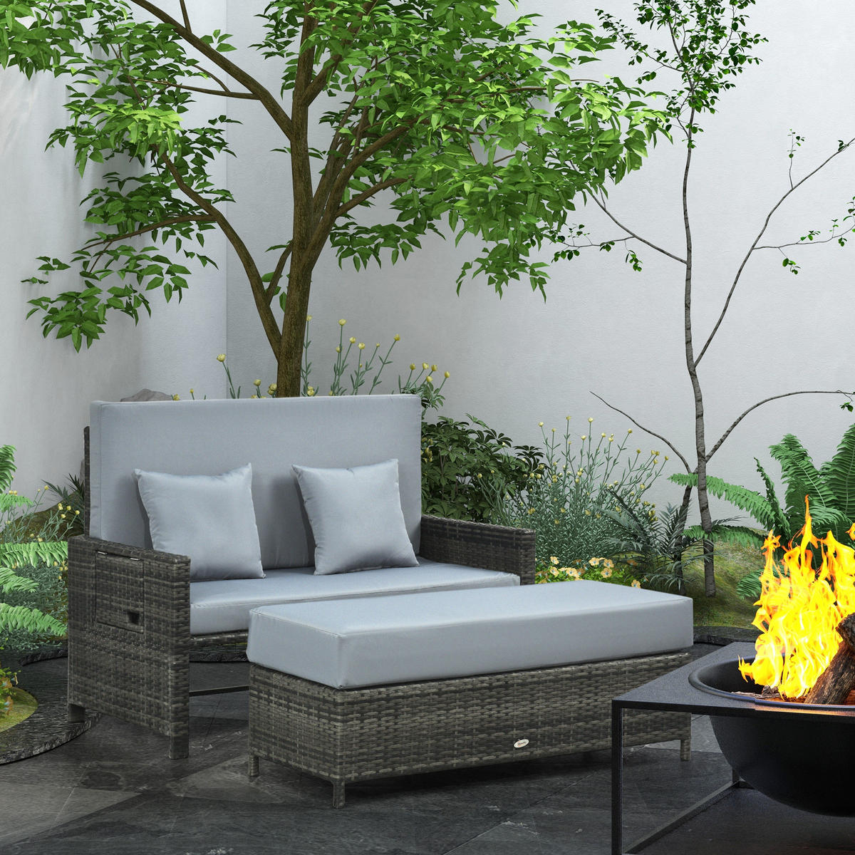 GARTENMÖBEL Set, PE Polyrattan, Grau - Grau, Kunststoff - Outsunny