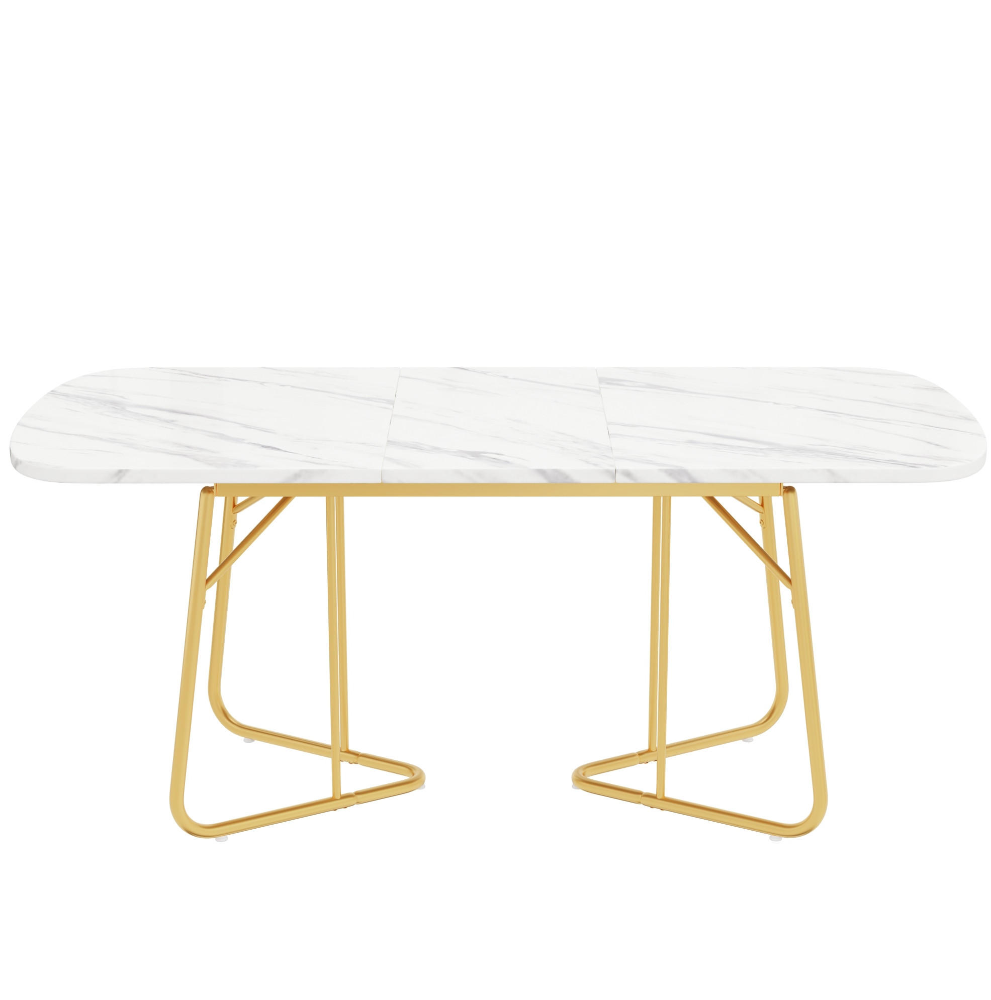 AUSZIEHTISCH 140/80 cm in Weißer Marmoroptik mit goldfarbenem Metallgestell - Schieferfarben, Holzwerkstoff (180/80/75cm) - BEAOK