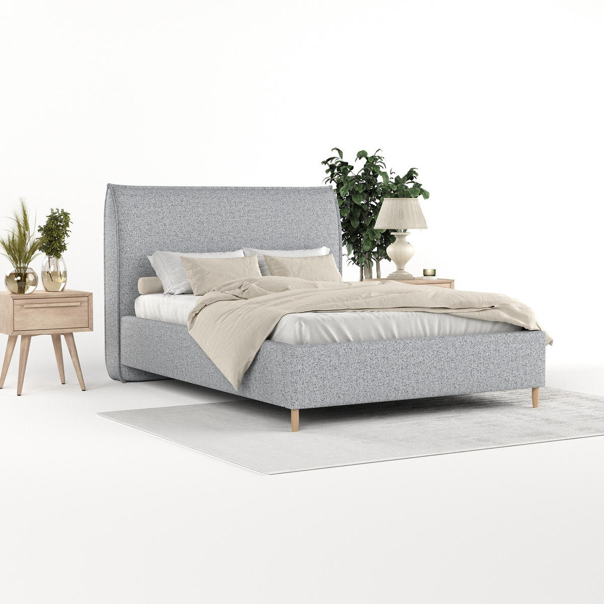 POLSTERBETT Mira 120/200 cm Grau im Riva Stoff - Naturfarben/Grau, Holz/Holzwerkstoff (120/200cm) - AltaBeds