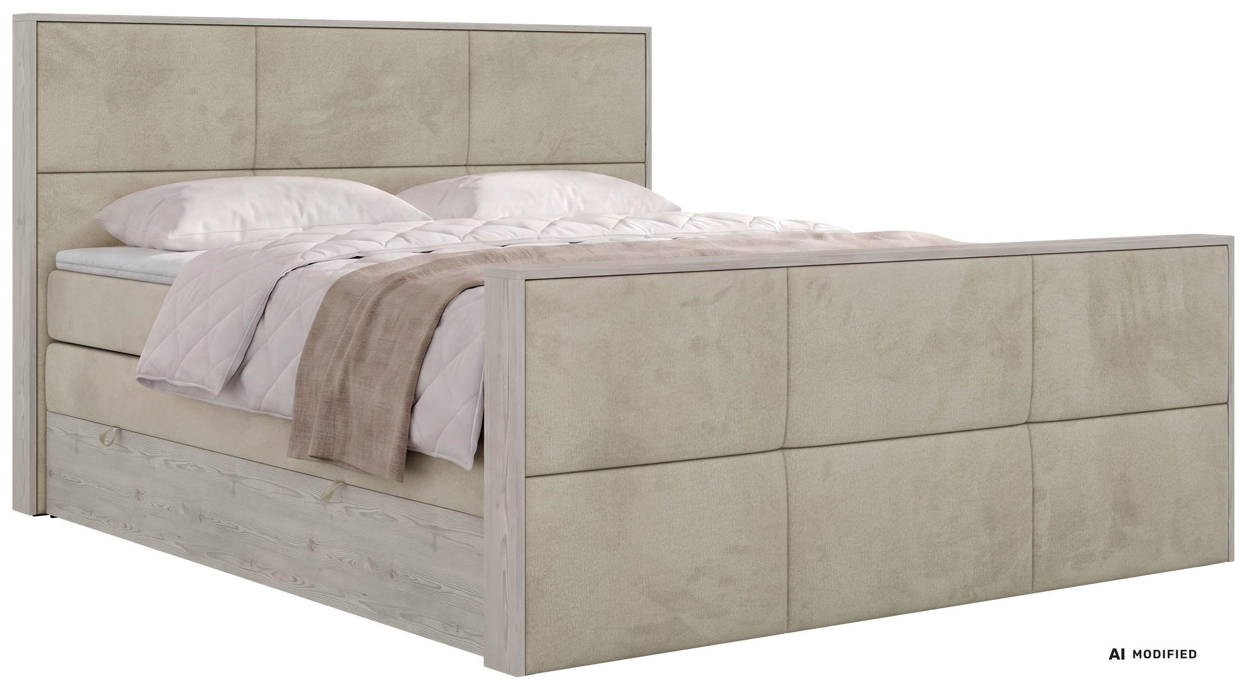 BOXSPRINGBETT DELNOR KING DUO 200/200 - Beige Velvet - Topper T25 - H4 - Beige/Schwarz, Kunststoff/Textil (200/200cm) - MKS