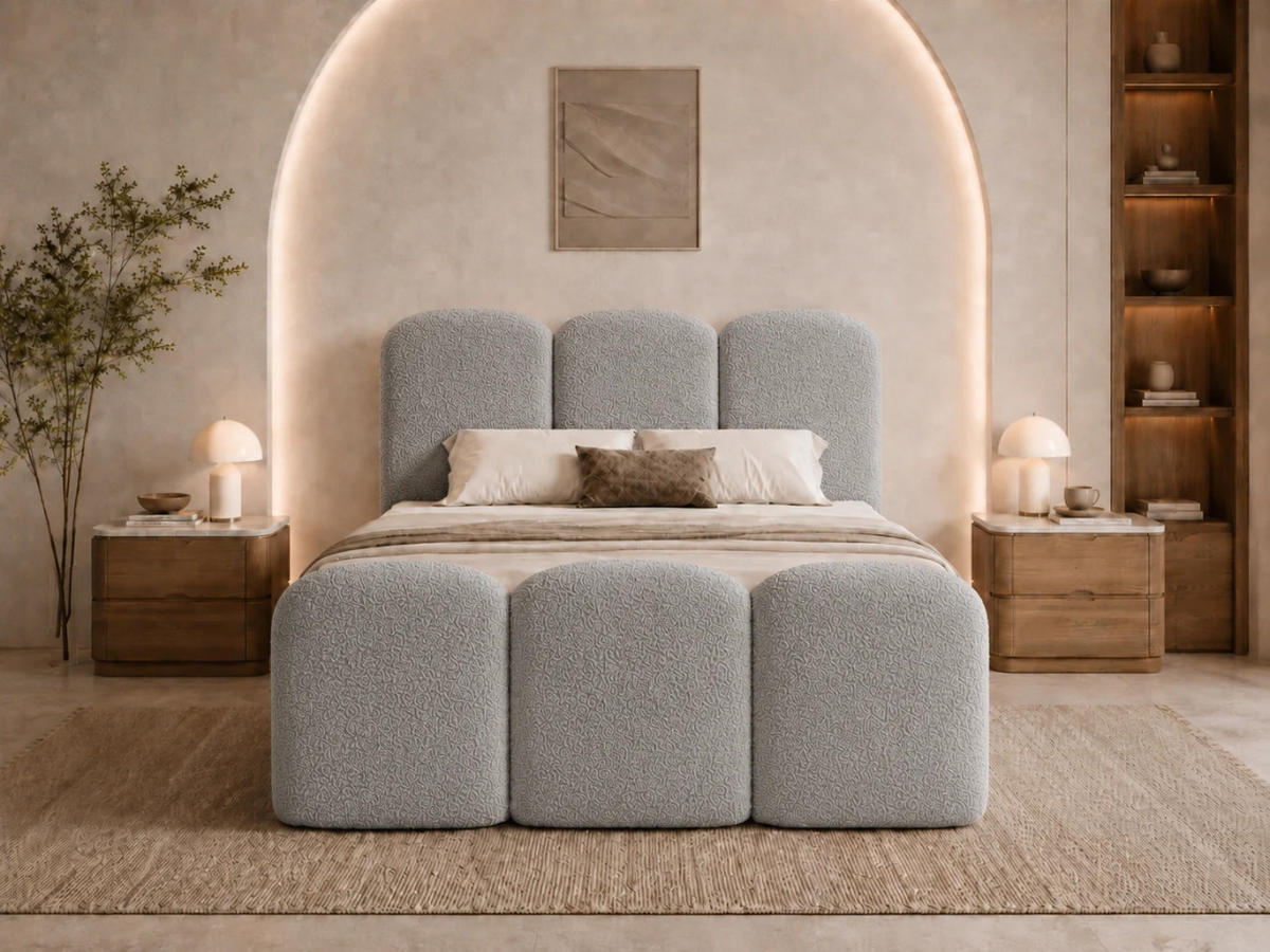 BOXBETT ROYAL 180x200 cm in Grau, Bettkasten, Topper, Bouclé-Stoff - Grau, Holz/Textil (180/200cm) - EMLAR Home