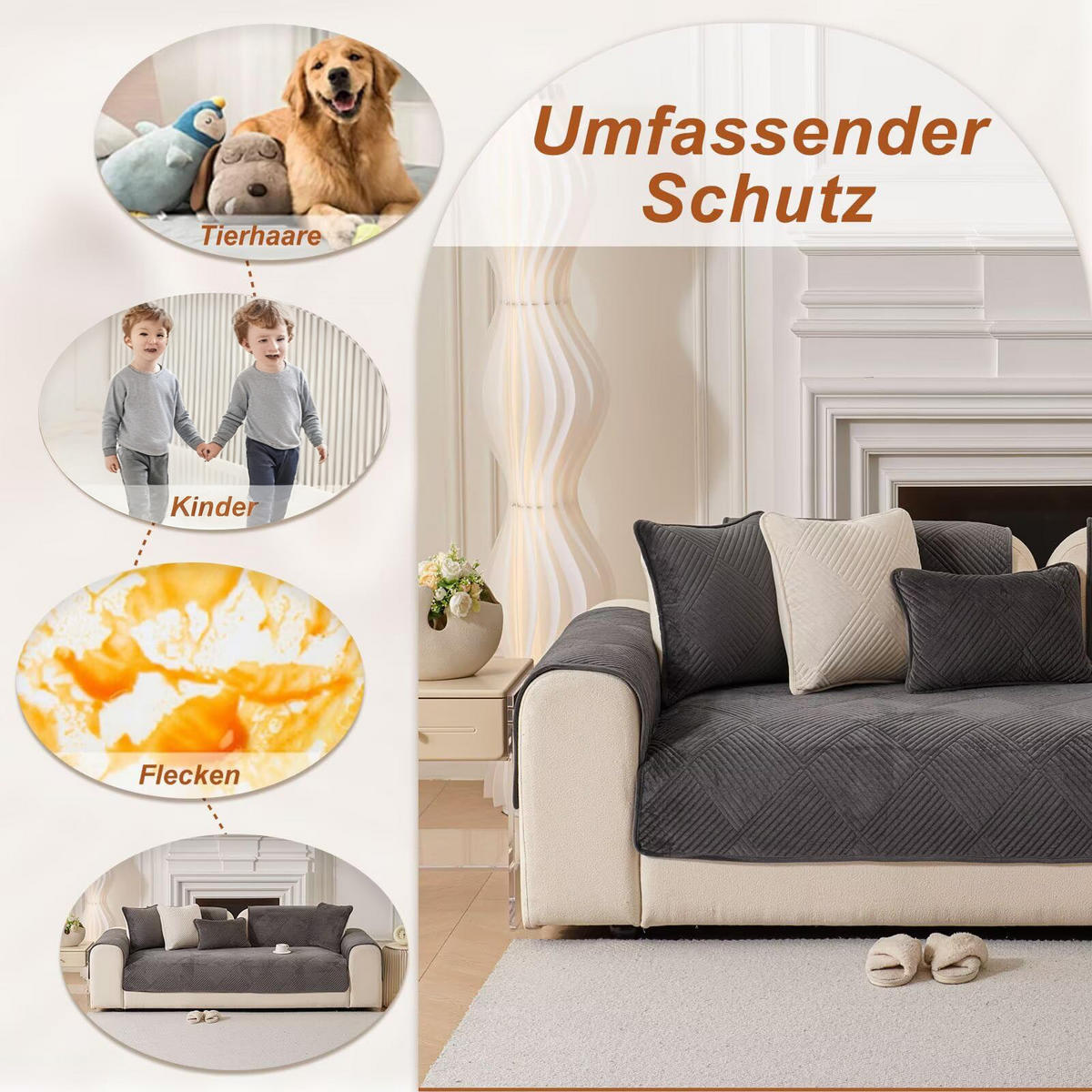 SOFADECKE Neue Universelle rutschfeste Dunkelgrau 1 Stück - Dunkelgrau, Textil (70/70cm) - Kaket