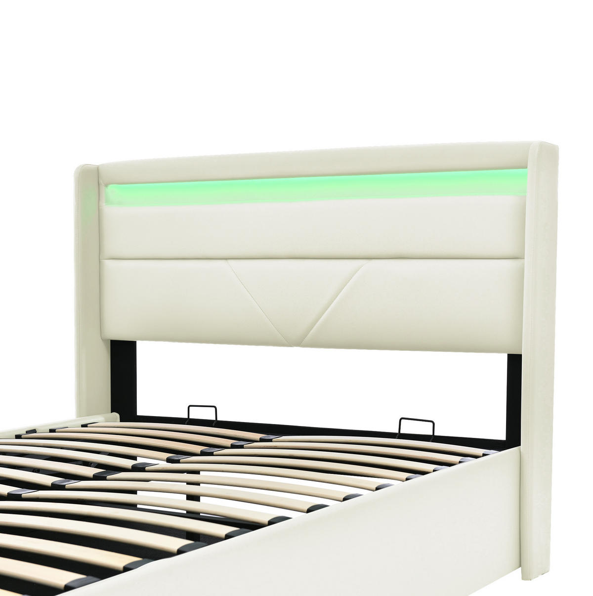 POLSTERBETT 140/200 cm mit LED-Beleuchtung, hydraulischem Bettkasten und Matratze, Weiß - Weiß, Kunststoff (140/140cm) - Redom