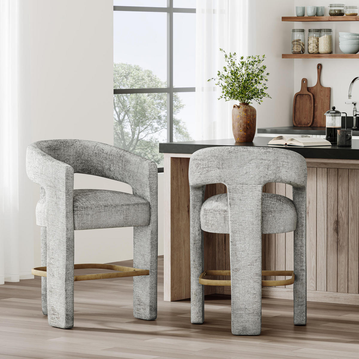 BARHOCKER LEITH Grau 61x57x89 cm - Grau, Textil (61/89/57cm) - FURNLUX