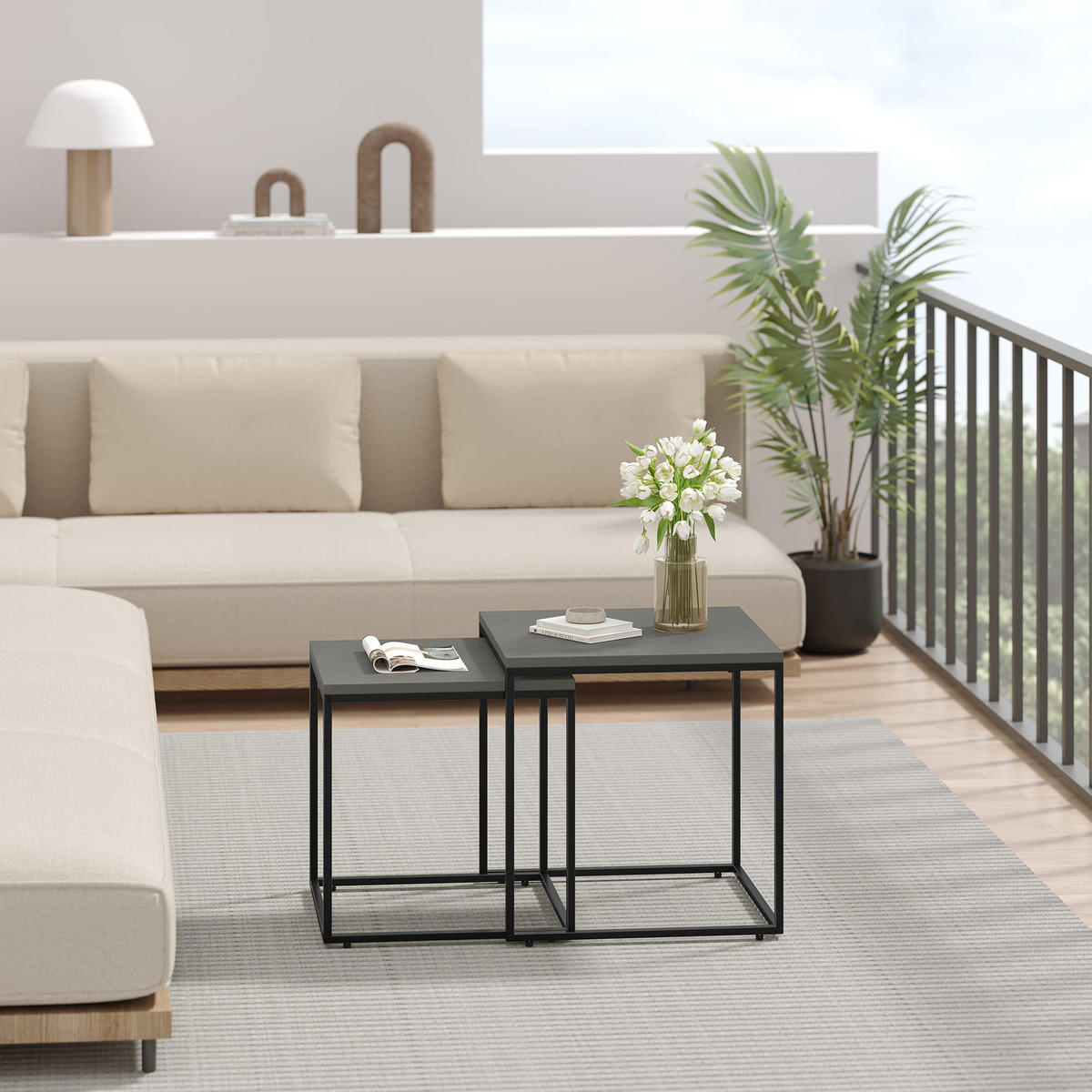 COUCHTISCH 2er Set quadratisch - Dunkelgrau, Holzwerkstoff (50/50/50.5cm) - Mat-Haus