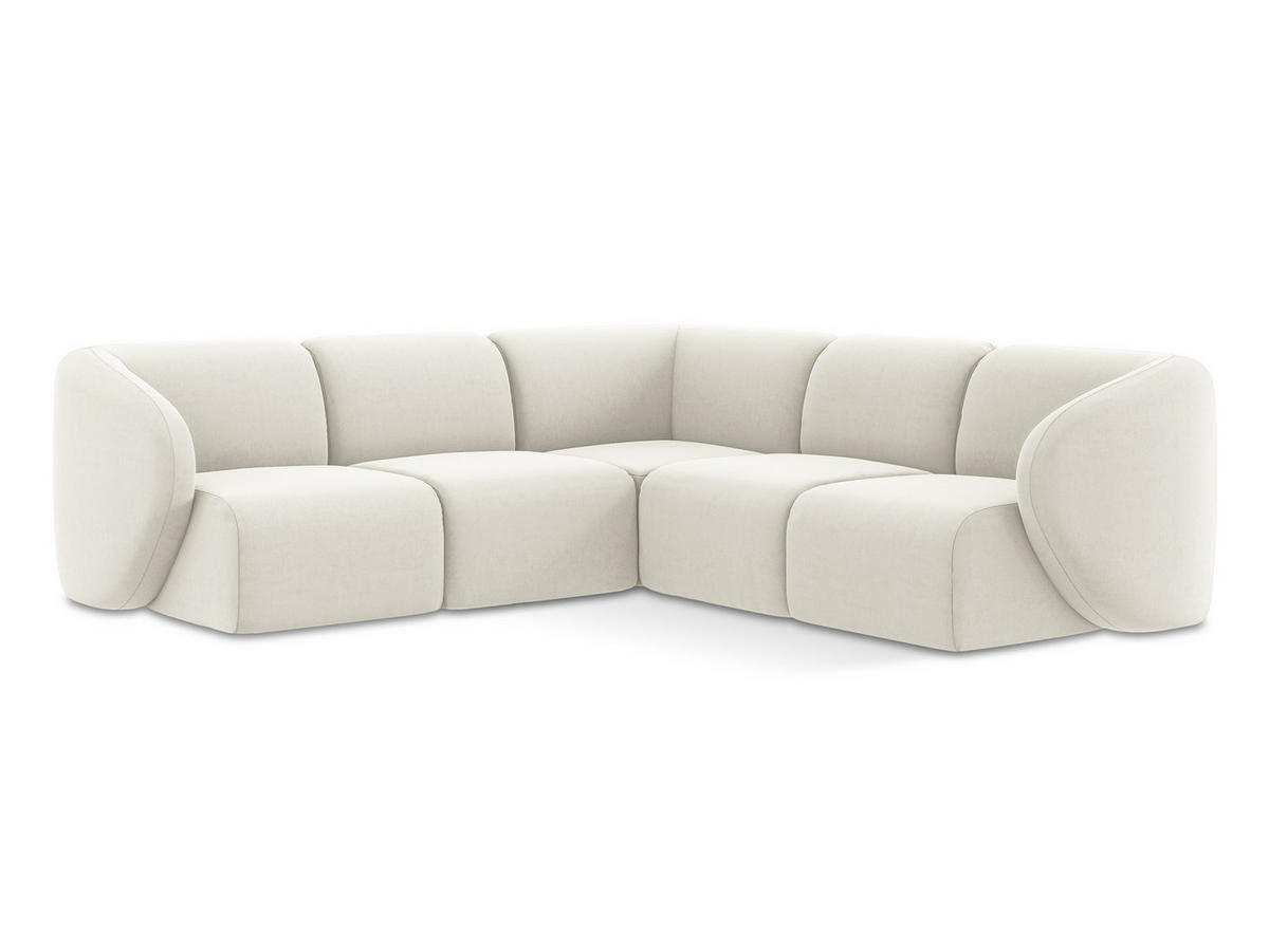 ECKSOFA Samt Stoff Beige - Creme/Schwarz, Holzwerkstoff/Kunststoff (251/251cm) - Makamii