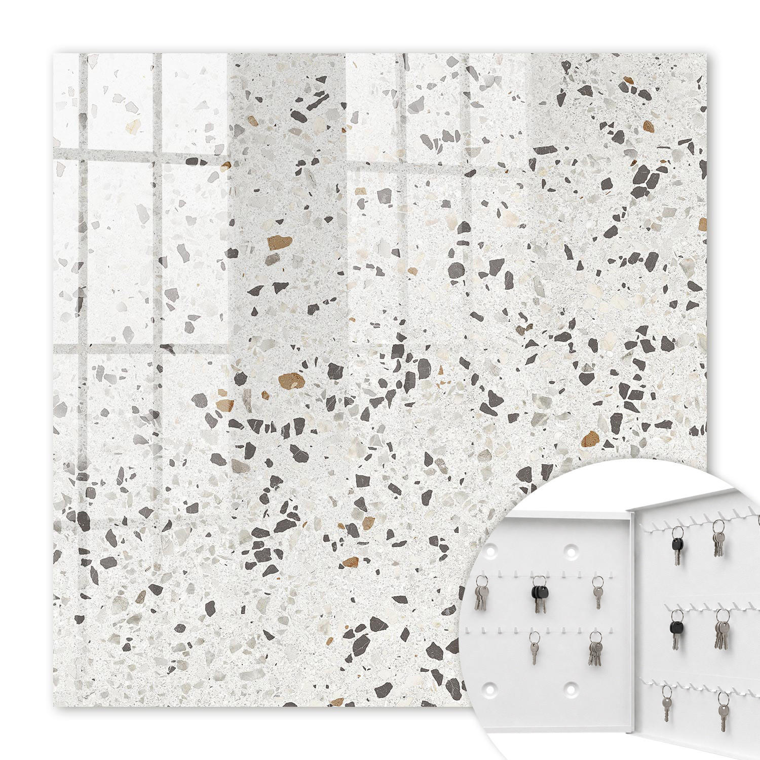 SCHLÜSSELBOX Weiß 30x30 cm – Türöffnung nach rechts - Moderne Textur - Grau, Metall (30/30/5cm) - TULUP