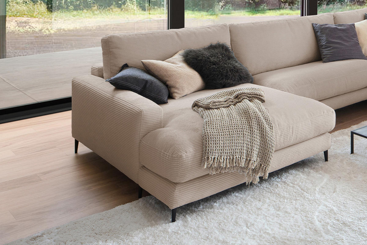 WOHNLANDSCHAFT CARA Taupe Cord - Taupe/Schwarz, Textil (341/84/223cm) - KAWOLA