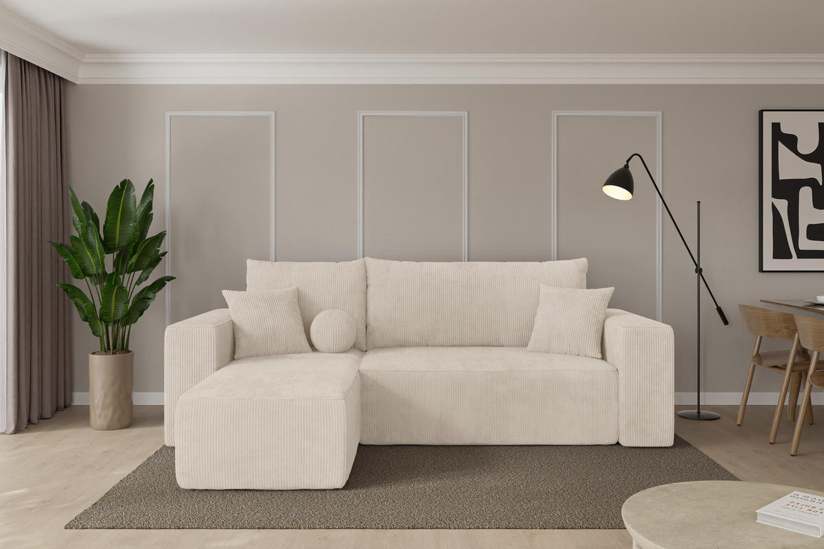 ROHOVÁ SEDAČKA s funkcí spaní, otoman vlevo SENO-L 249x139x85 béžová manšestr - černá/béžová, kompozitní dřevo/textil (249/139cm) - ALTDECOR