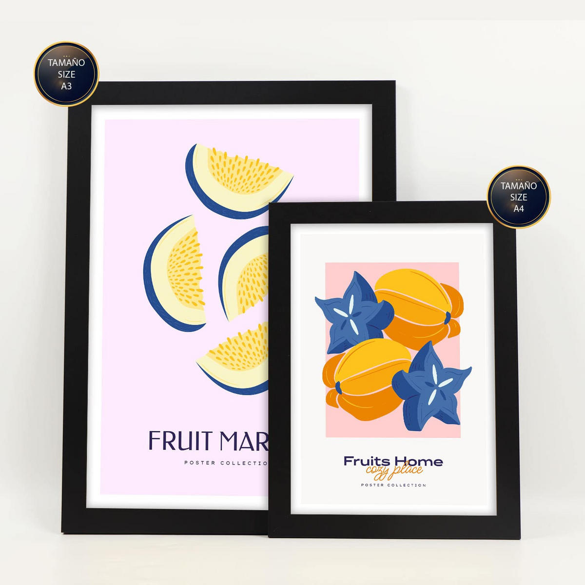 POSTER Set Mit 6 Lebensmittel Und Ernährungs Seltene Früchte Natur Und Ernährungs Für Innenarchitektur A3 & A4 Schwarzer Rahmen - Schwarz, Papier (29/3cm) - Nacnic