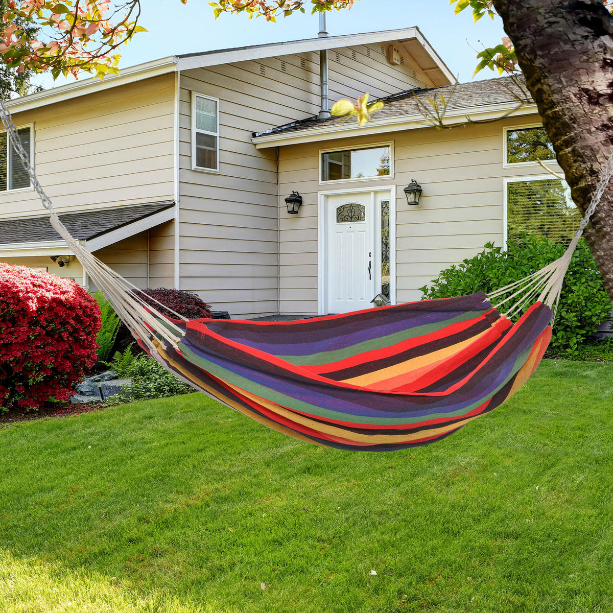 HÄNGEMATTE, Baumwollseil, Mehrfarbig - Multicolor, Naturmaterialen/Kunststoff (150/1/290cm) - Outsunny