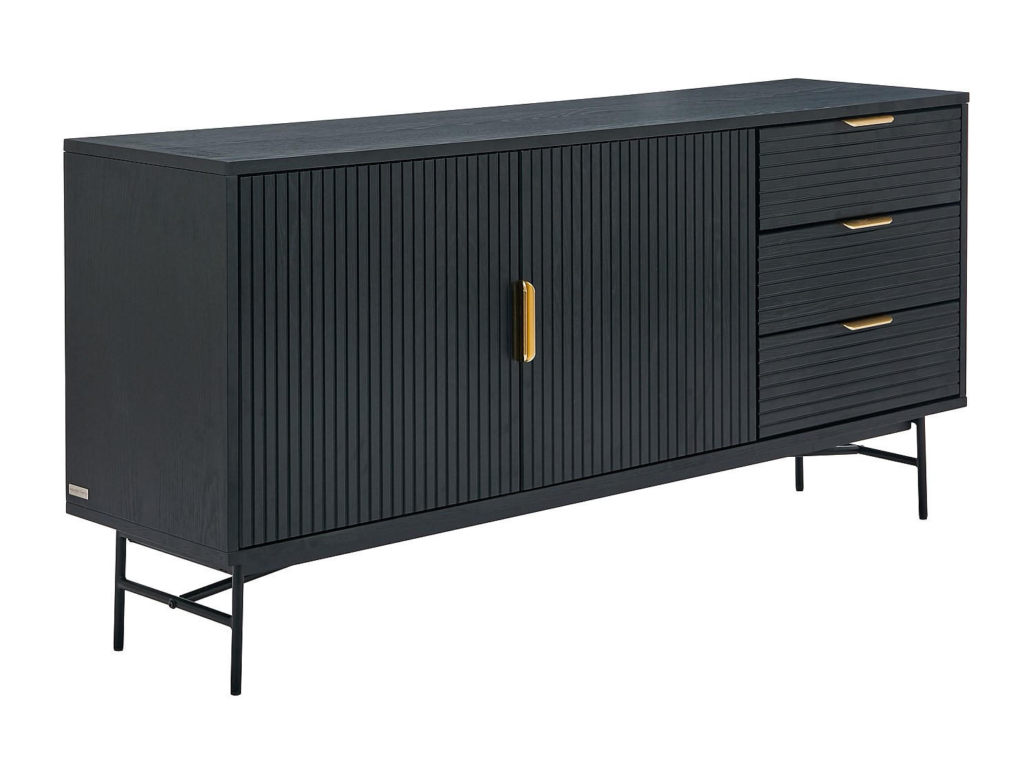 SIDEBOARD mit 2 Türen & 3 Schubladen - Eichenfurnier & Metall - Schwarz & Goldfarben - SIRIOLA - Schwarz, Metall (160/75/40cm) - Vente-Unique