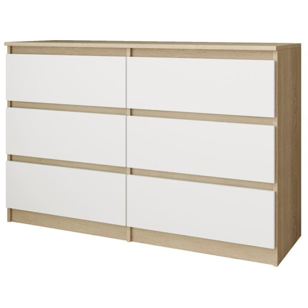 KOMMODE Look 100 cm mit sechs Schubladen, eiche Sonoma+weiß - Weiß/Sonoma Eiche, Holzwerkstoff (100/71/33cm) - Beautysofa