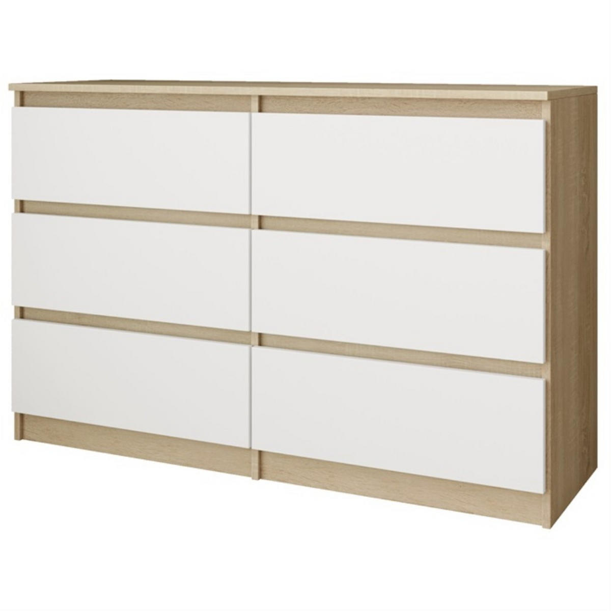 KOMMODE Look 100 cm mit sechs Schubladen, eiche Sonoma+weiß - Weiß/Sonoma Eiche, Holzwerkstoff (100/71/33cm) - Beautysofa