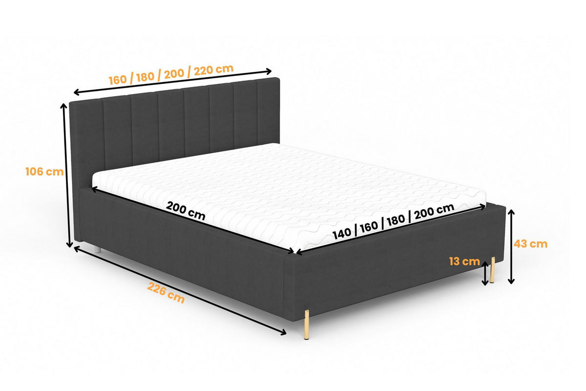POLSTERBETT GABRIELLE 160/200 in Velours Anthrazit - Anthrazit, Holz/Holzwerkstoff (160/200cm) - Deine Möbel 24