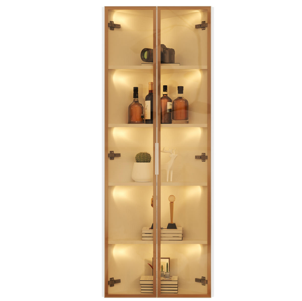ROHOVÁ vitrína z MDF 62x35x160 cm bílá s LED osvětlením, tichým dovíráním a bezpečnostním sklem - bílá, kompozitní dřevo (62/160/35cm) - Modfu