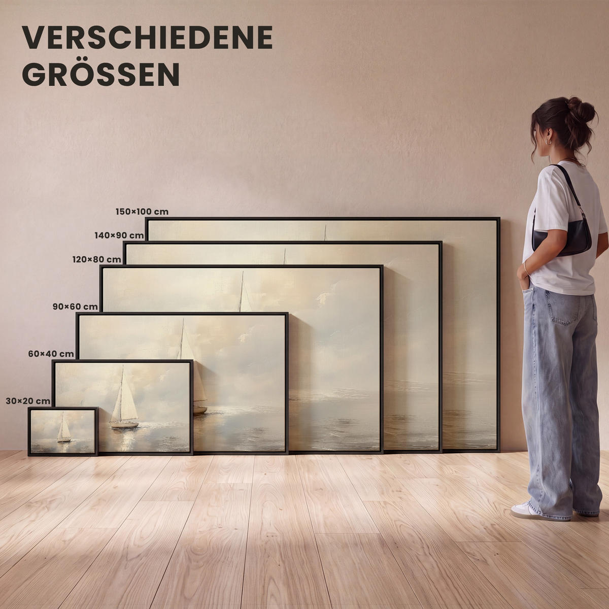 LEINWAND Bilder mit Rahmen - Segelschiff - Meer - Bewölkt - 60x40 - Creme, Textil (60/40cm) - MuchoWow