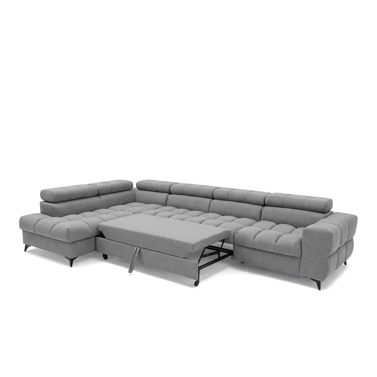 ECKSOFA PUDDING MAXI L Links mit Schlaffunktion 125x195 Velours Grau - Schwarz/Grau, Holz/Textil (203/350cm) - Muffo