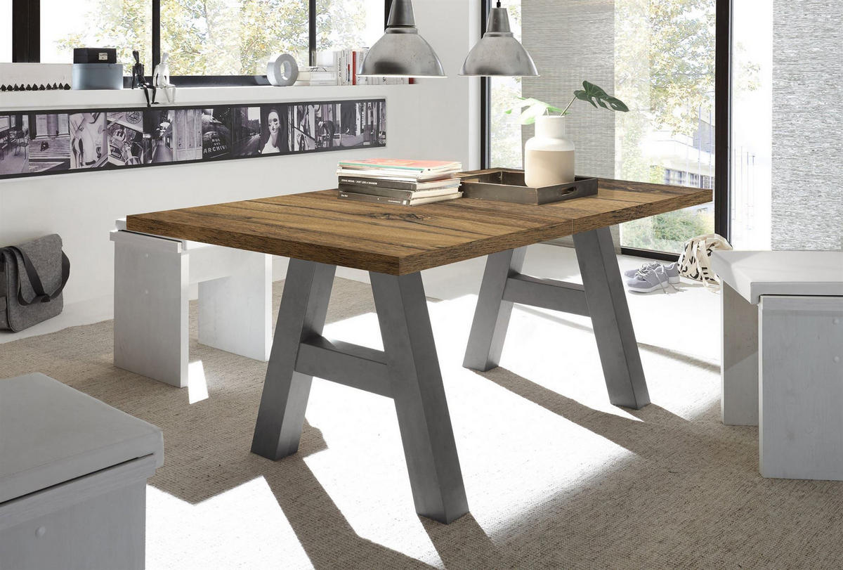 ESSTISCH ausziehbar Elia 3 140 x 90 x 75 Esszimmertisch Graphit/Plankeneiche - Alteiche, Holz (140/90/75cm) - 58aufmkessel
