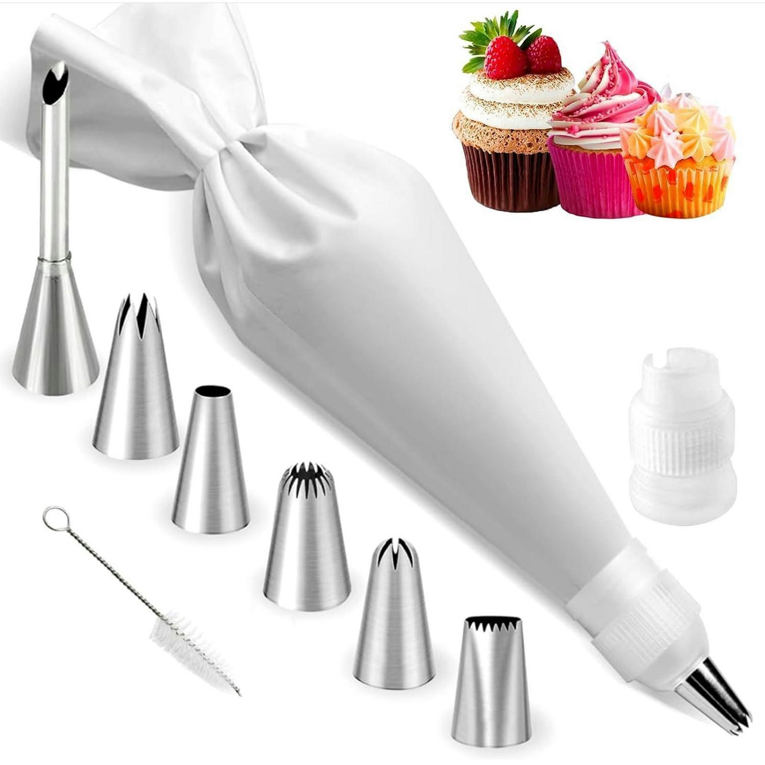 SPRITZBEUTEL Set 9-teilig mit 6 Edelstahl-Tüllen - Weiß, Kunststoff (23/12.8/39cm)