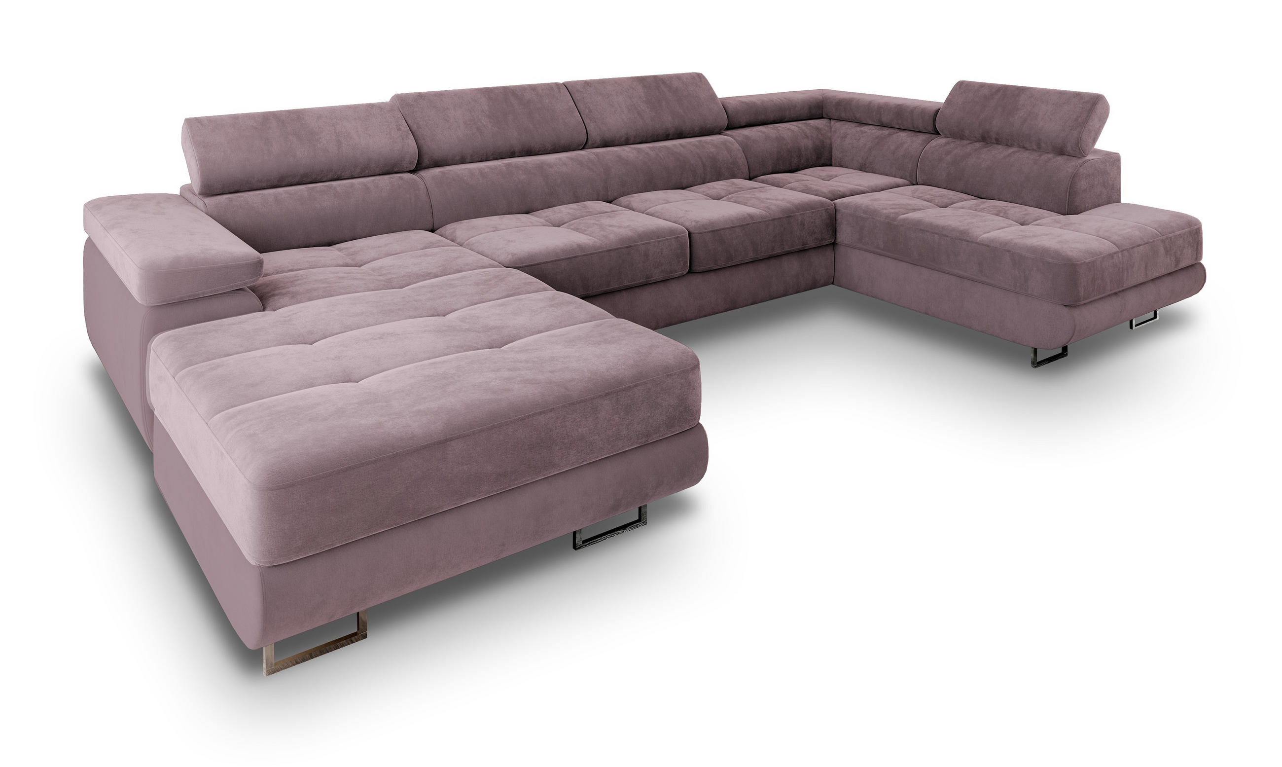 WOHNLANDSCHAFT CASONE R-S Lila Velours-Stoff mit Schlaffunktion - Lila, Holz (345/90/202cm) - MASSENO