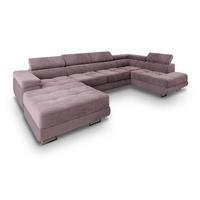 WOHNLANDSCHAFT CASONE R-S Lila Velours-Stoff mit Schlaffunktion - Lila, Holz (345/90/202cm) - MASSENO