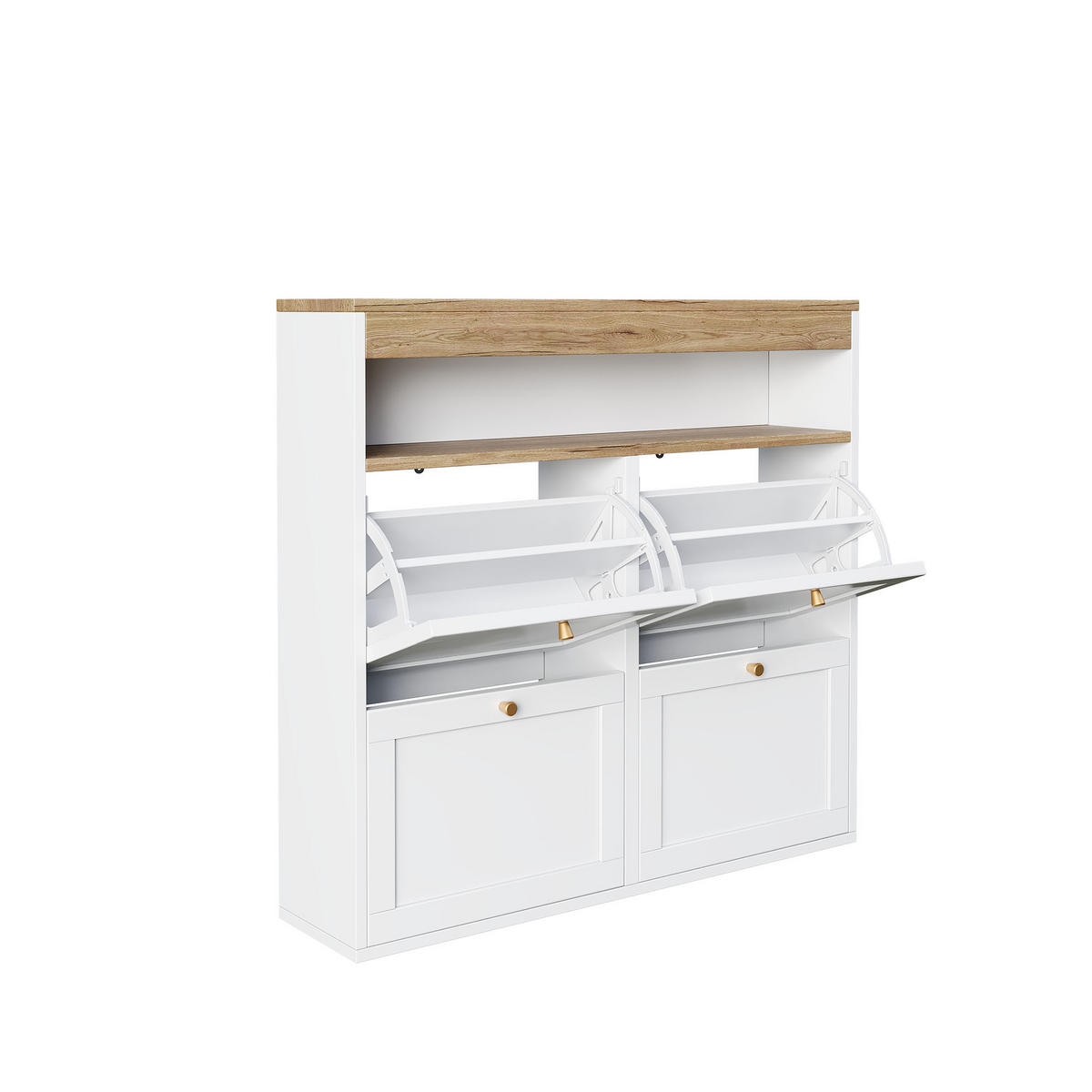 SCHUHSCHRANK 4 Klappen Weiß Holzoptik Modern Flur - Multicolor, Holzwerkstoff (105/100/25cm) - FLIEKS