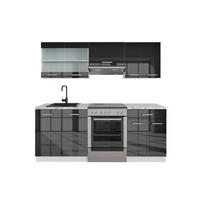 KÜCHENZEILE R-Line Anthrazit Hochglanz/Weiß 200 cm AP Marmor - Anthrazit/Weiß, Holzwerkstoff (200/81.6/60cm) - Vicco