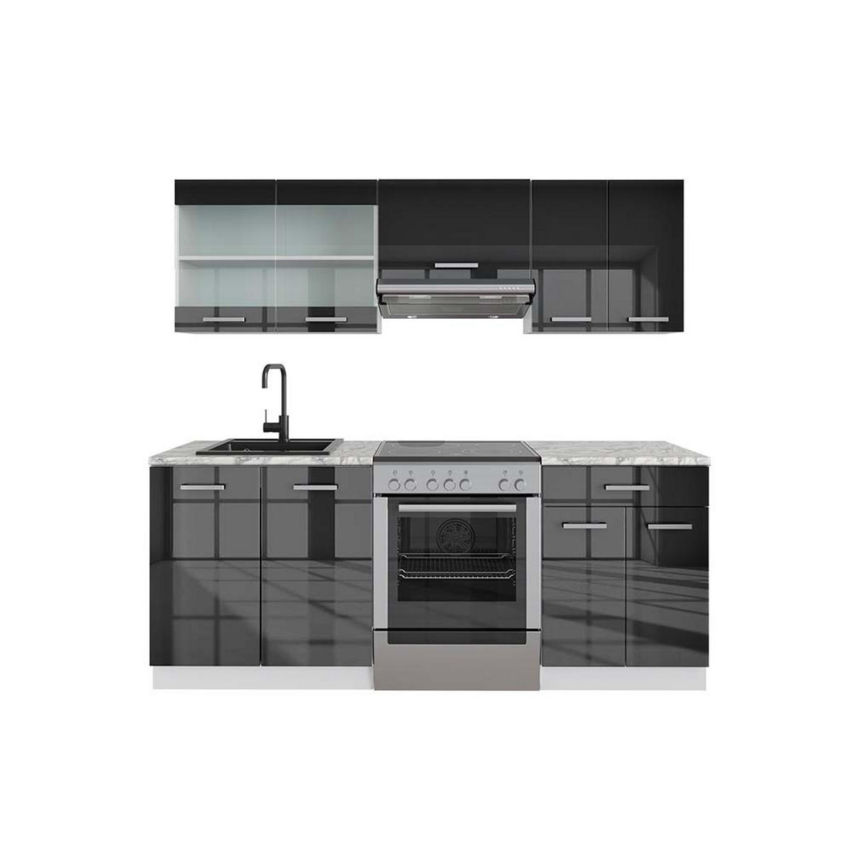 KÜCHENZEILE R-Line Anthrazit Hochglanz/Weiß 200 cm AP Marmor - Anthrazit/Weiß, Holzwerkstoff (200/81.6/60cm) - Vicco