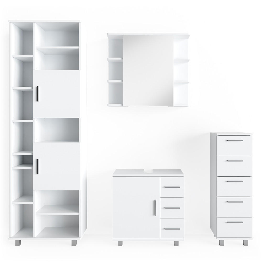BADMÖBEL-SET Ilias Weiß 4 Teile, mit Hochschrank - Weiß, Holzwerkstoff (60/60/33cm) - Vicco