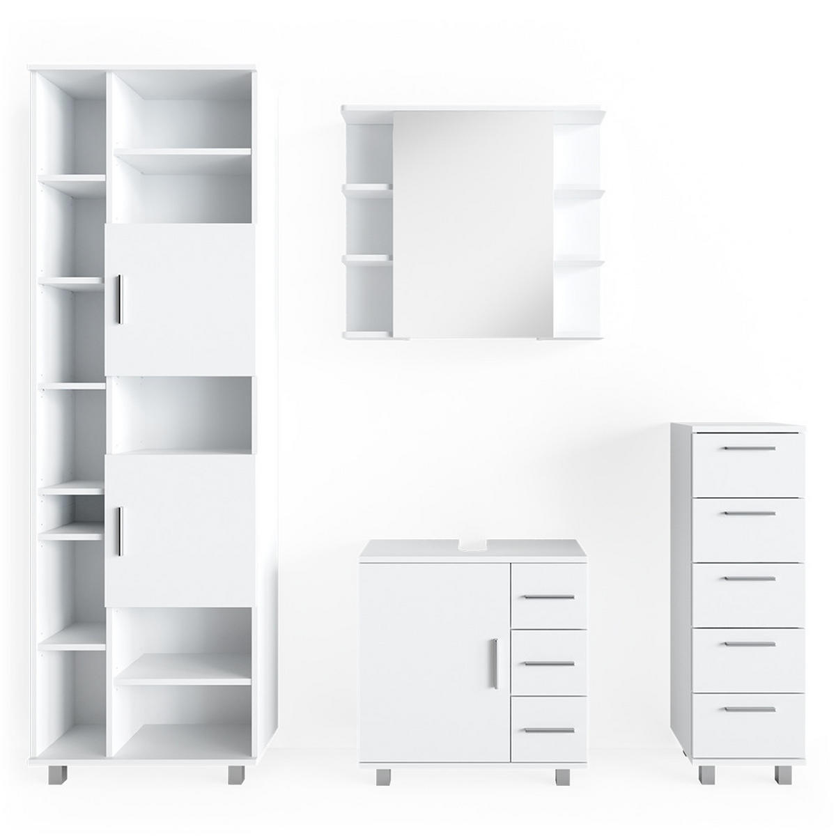 BADMÖBEL-SET Ilias Weiß 4 Teile, mit Hochschrank - Weiß, Holzwerkstoff (60/60/33cm) - Vicco