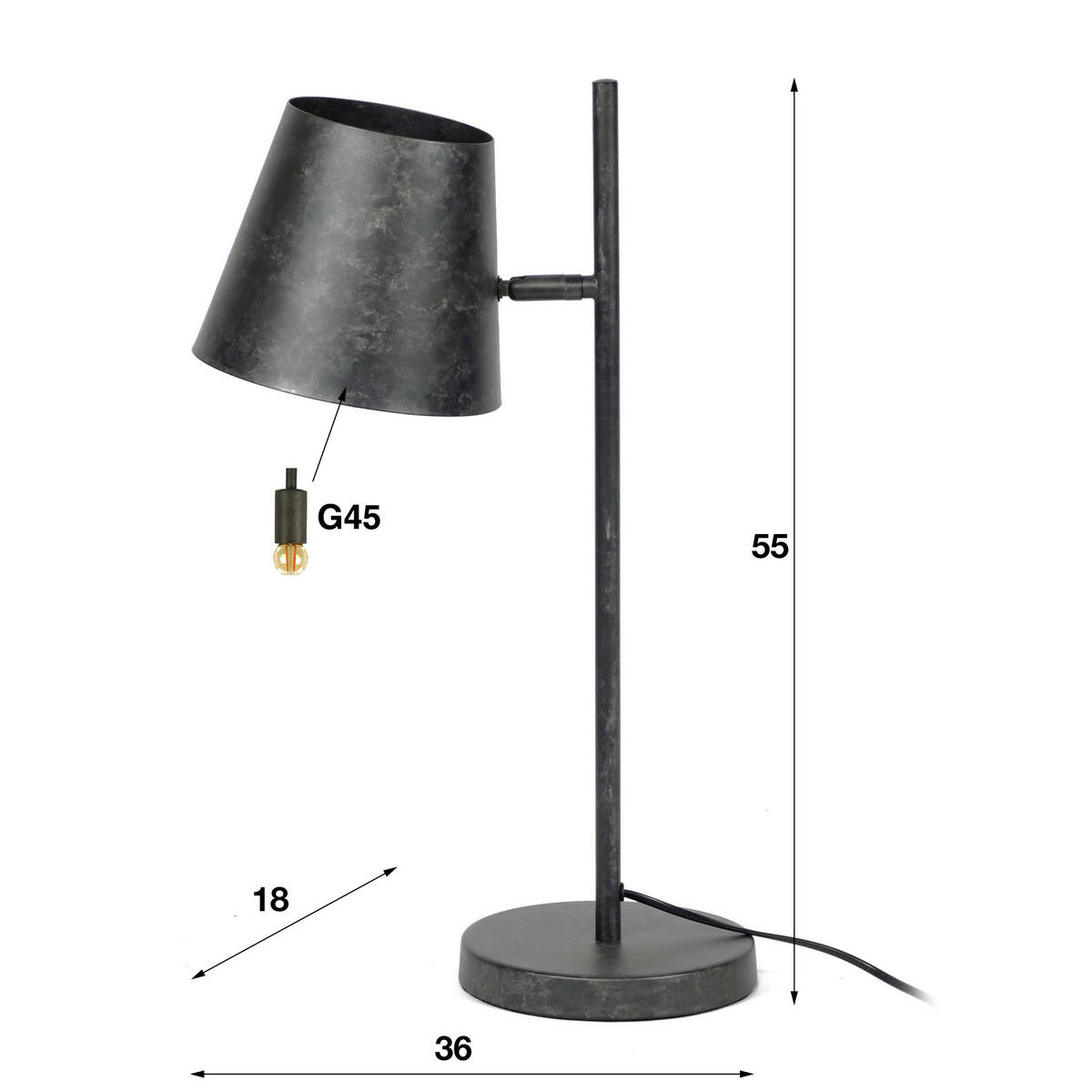 TISCHLEUCHTE Schirm Grau 36/18/55 cm - Grau, Metall (36/18/55cm) - Hoyz Collection
