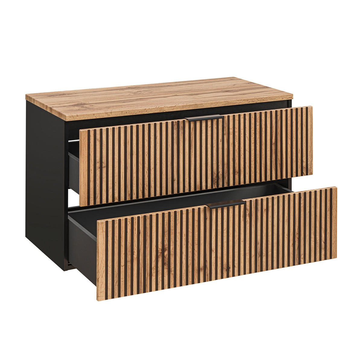 WASCHTISCHUNTERSCHRANK 100.6cm Gaia Holz in Eichenoptik und Schwarz - Schwarz, Holzwerkstoff (100.6/59/46cm) - Petits-meubles