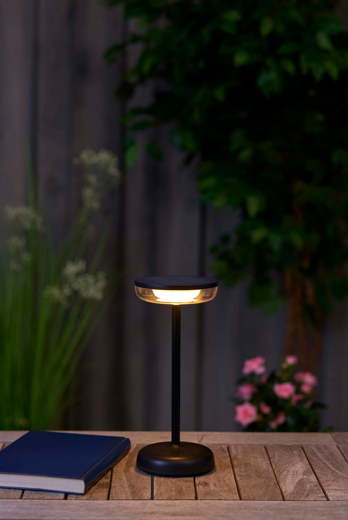 LED-SOLAR-TISCHLEUCHTE - stufenlos dimmbar mit warmweißem Licht für Innen- und Außenbereich, wetterbeständig, schwarz, 2er-Set - Schwarz, Kunststoff (11/25.1/11cm) - Northpoint